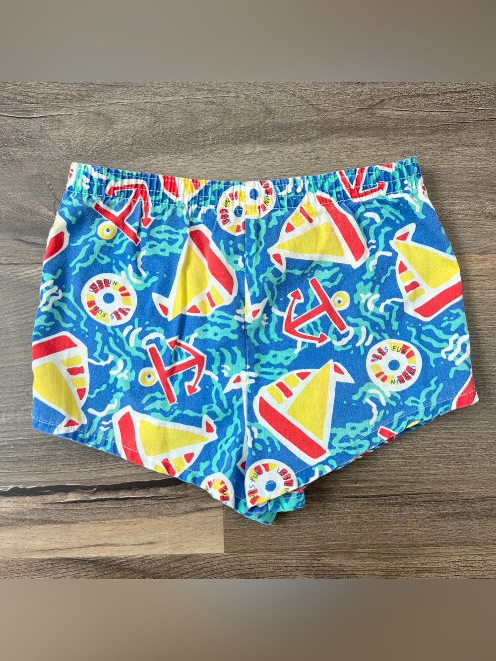 Vintage Toddler Blue Sailboat AOP Shorts - Blue/Yellow/Red- Size 4T